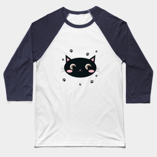 Black Cat Face Baseball T-Shirt